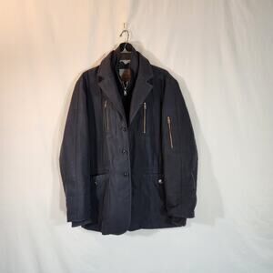 THOMAS DEAN Navy Blue Performance Peacoat Coat Winter Outdoor Men Large L FLAWED